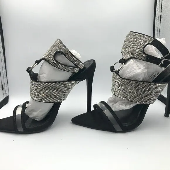 Cape Robbin Damita Black Suede Rhinestone Womens High Heels Size 6 (Brand New)