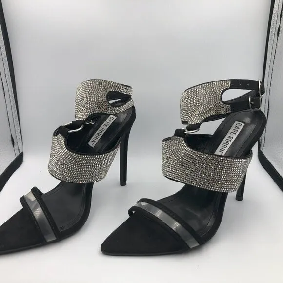 Cape Robbin Damita Black Suede Rhinestone Womens High Heels Size 6 (Brand New)