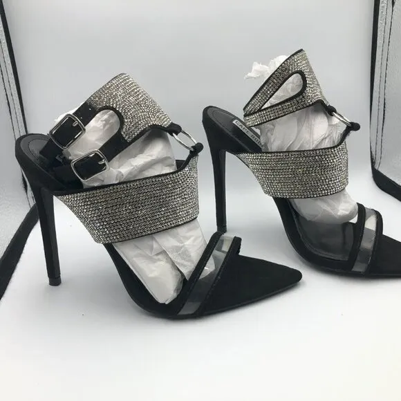 Cape Robbin Damita Black Suede Rhinestone Womens High Heels Size 6 (Brand New)