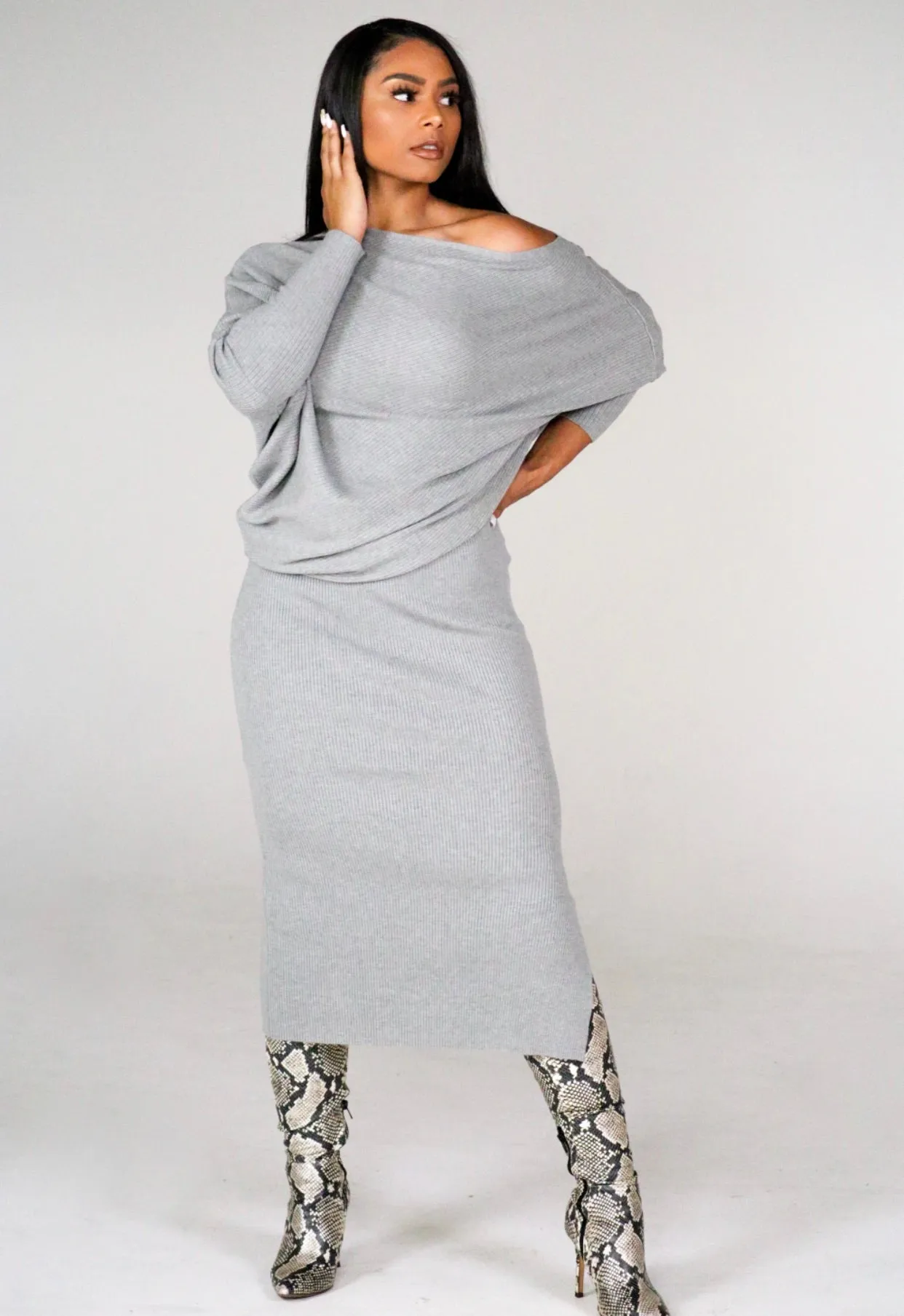 Carrie Skirt Set (Grey)