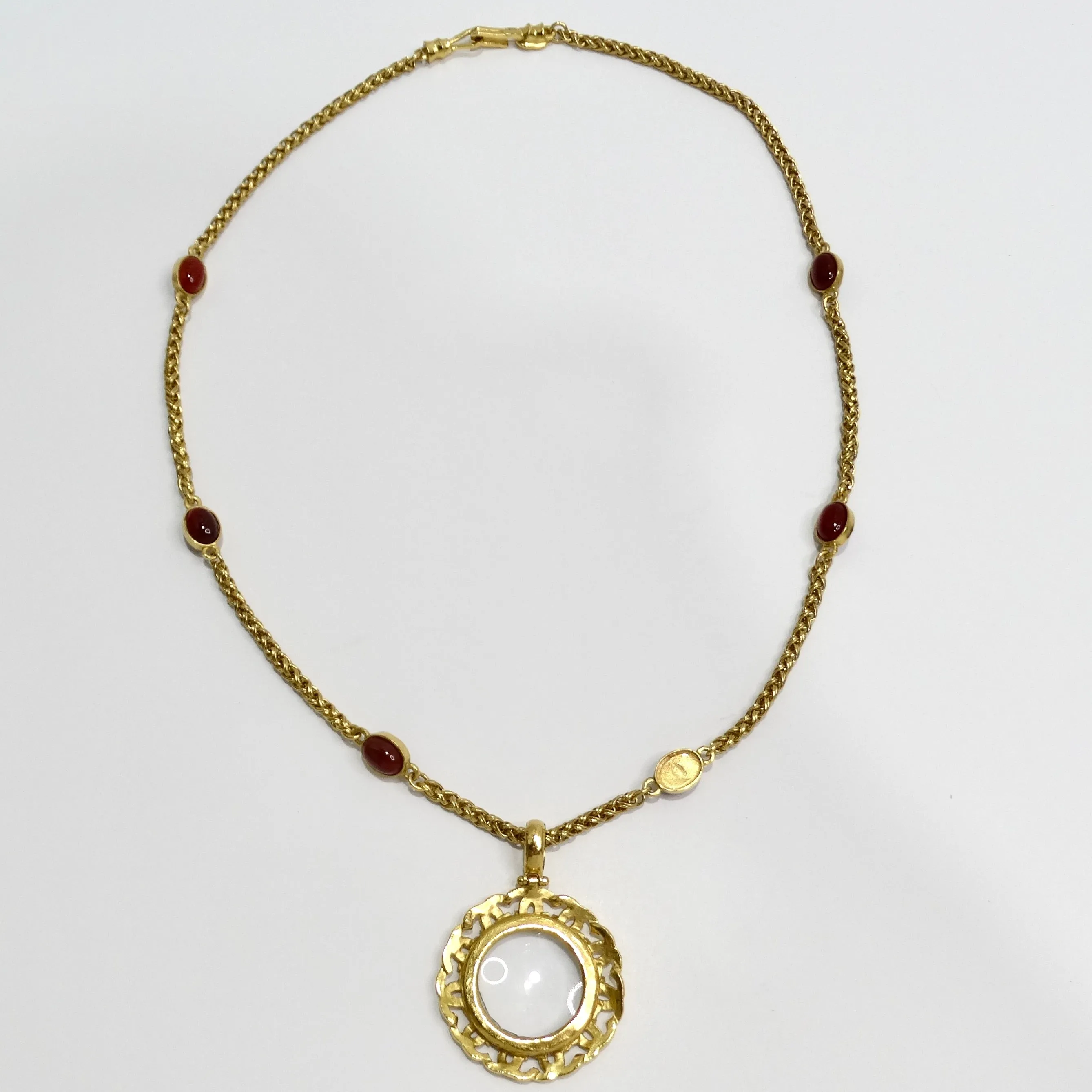 Chanel 1995 Gold Tone Gripoix Glass Pendant Necklace