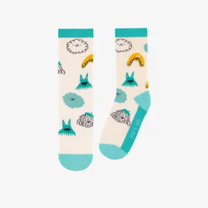 Chaussettes crème et turquoise à motifs, enfant  || Cream and turquoise socks with patterns, child