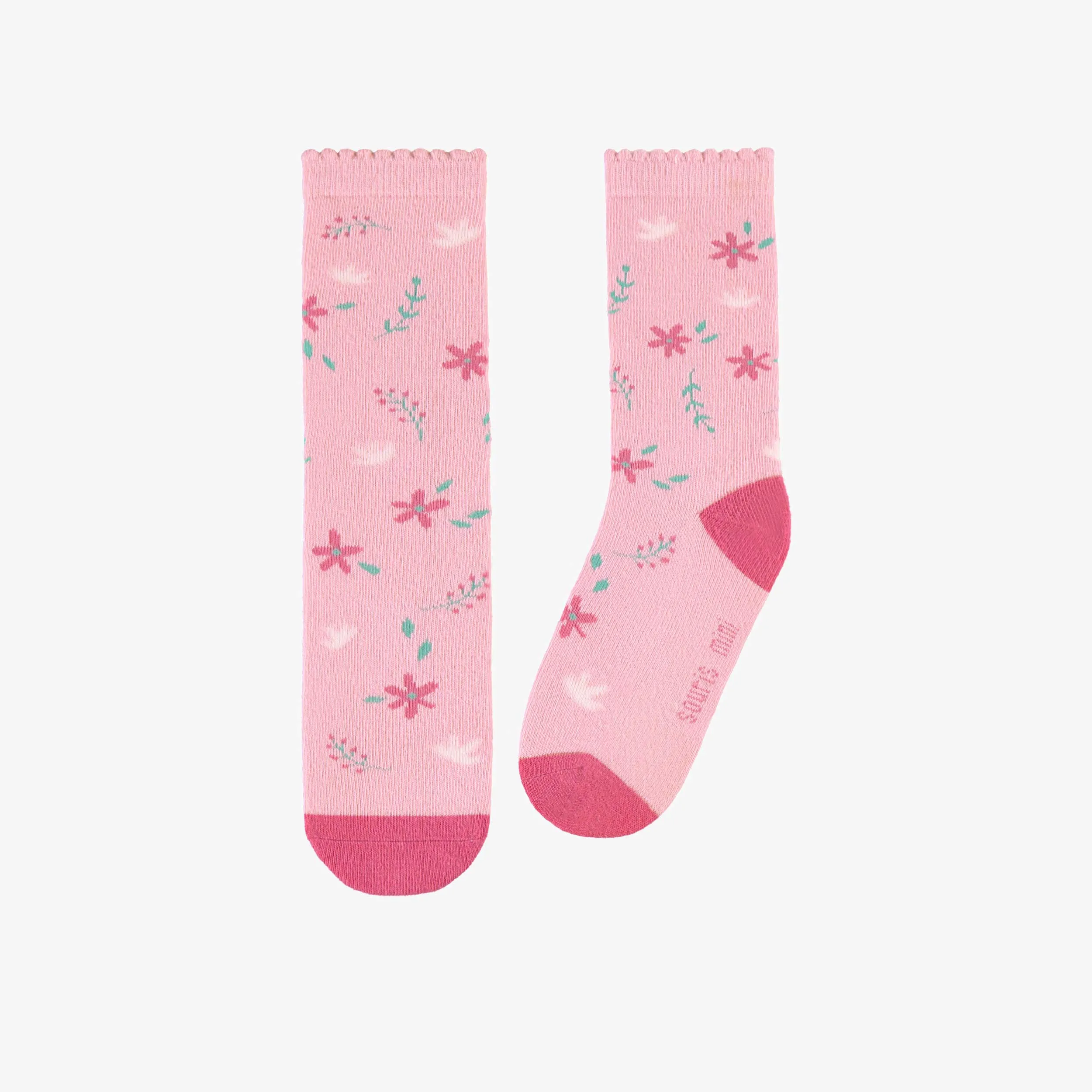 Chaussettes roses avec motifs de fleurs, enfant || Pink socks with floral all over print, child