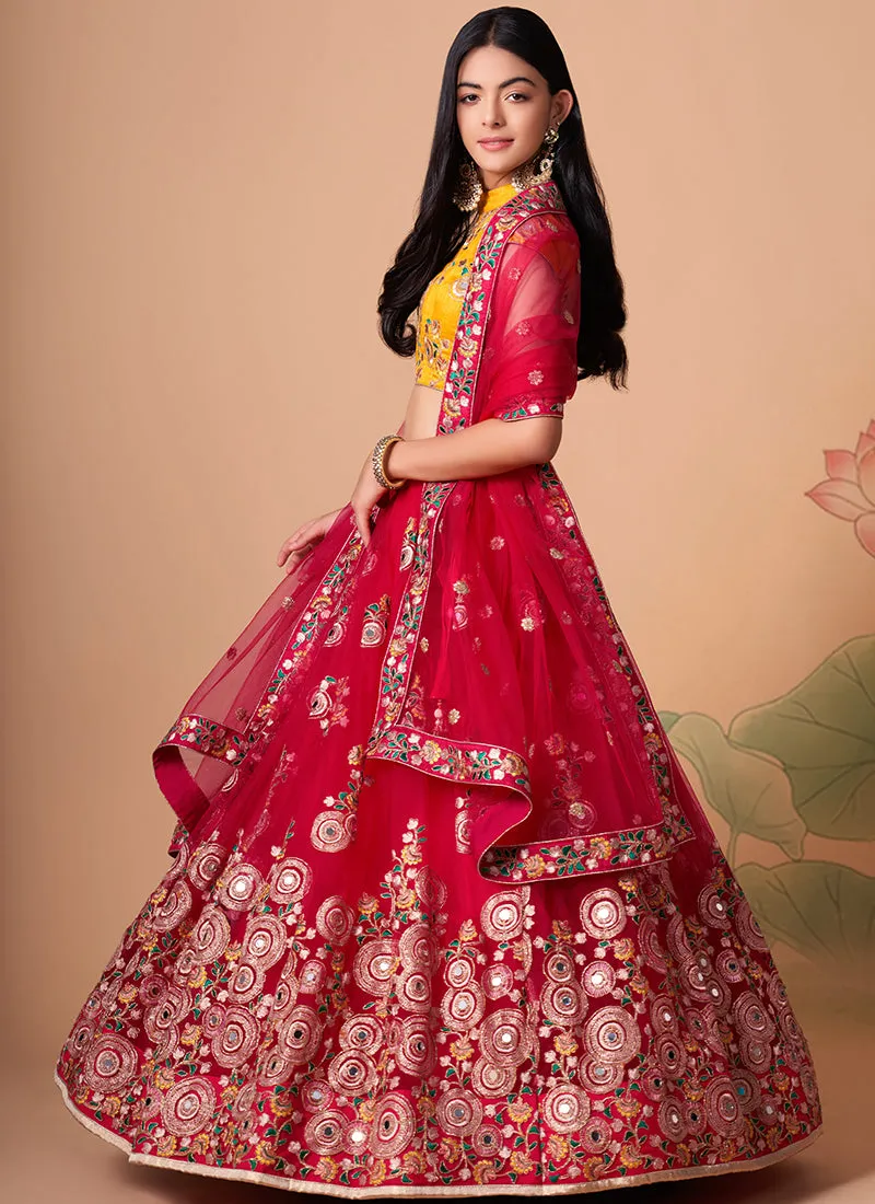 Cherry Red Multi Embroidery Wedding Lehenga Choli