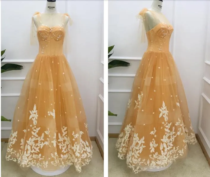 Chic A-line Bateau Applique Floor Length Sleeveless Long Tulle Prom Dresses Evening Dress OHC281