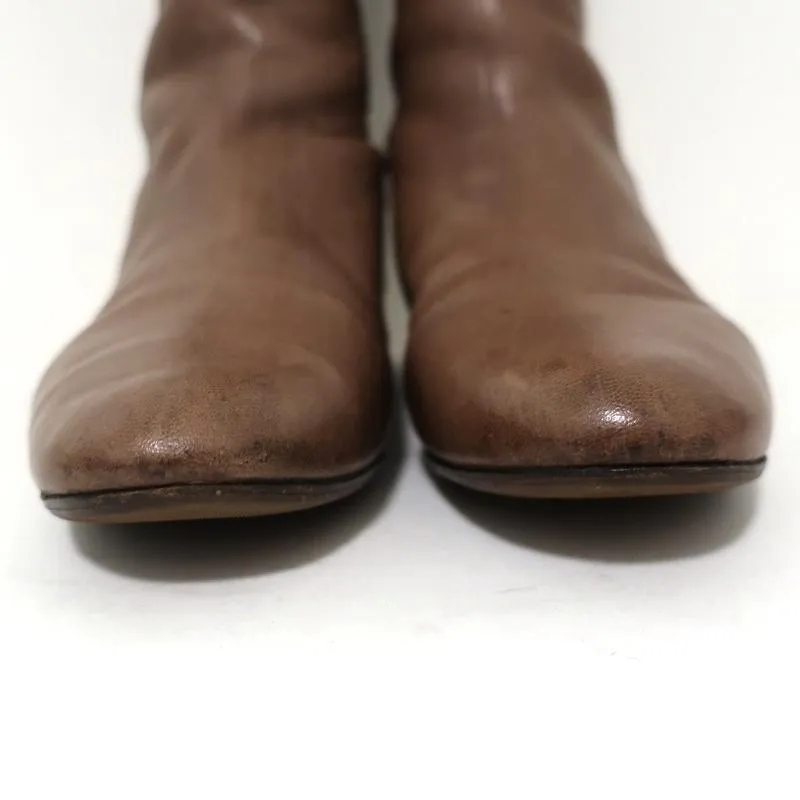 Chloe Knee High Flat Boots Brown Leather Size 38.5 Embellished Heel