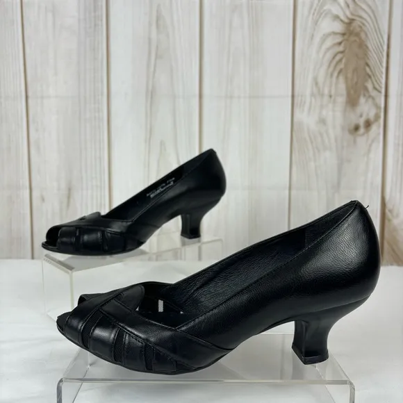 Clarks Artisan Active Air Comfort Peep Toe Pumps Kitten Heels Black Size 7.5