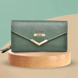 Classy Leather Customised Stylish Lady Wallet(Green)