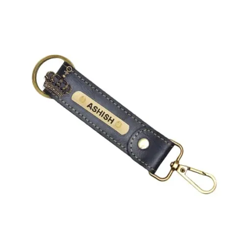 Classy Leather Customized Stylish Keychain with Hook - Black