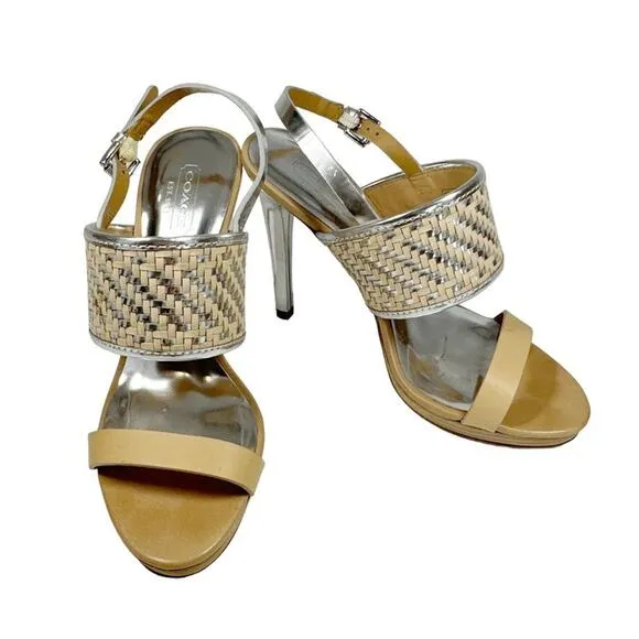 COACH Steffi Heels Silver &amp; Natural 7