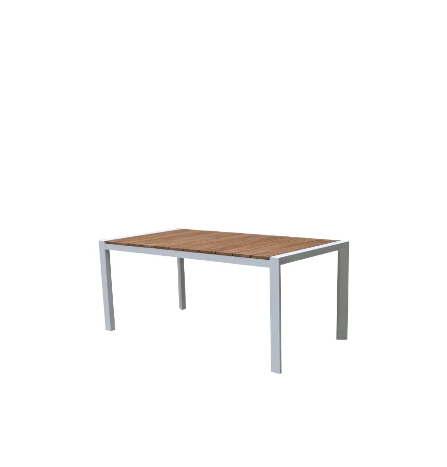 Copenhagen Outdoor Table 1800x900 - White Powder Coated Aluminium with Teak Top