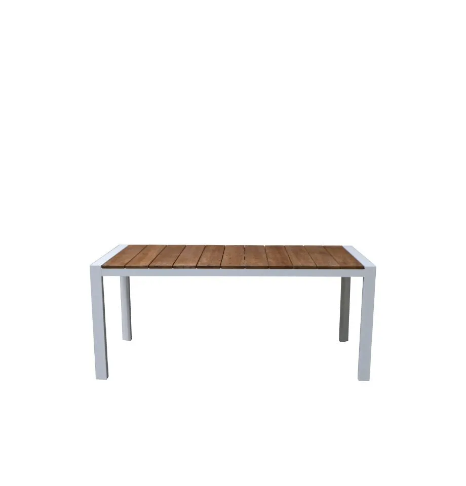 Copenhagen Outdoor Table 1800x900 - White Powder Coated Aluminium with Teak Top