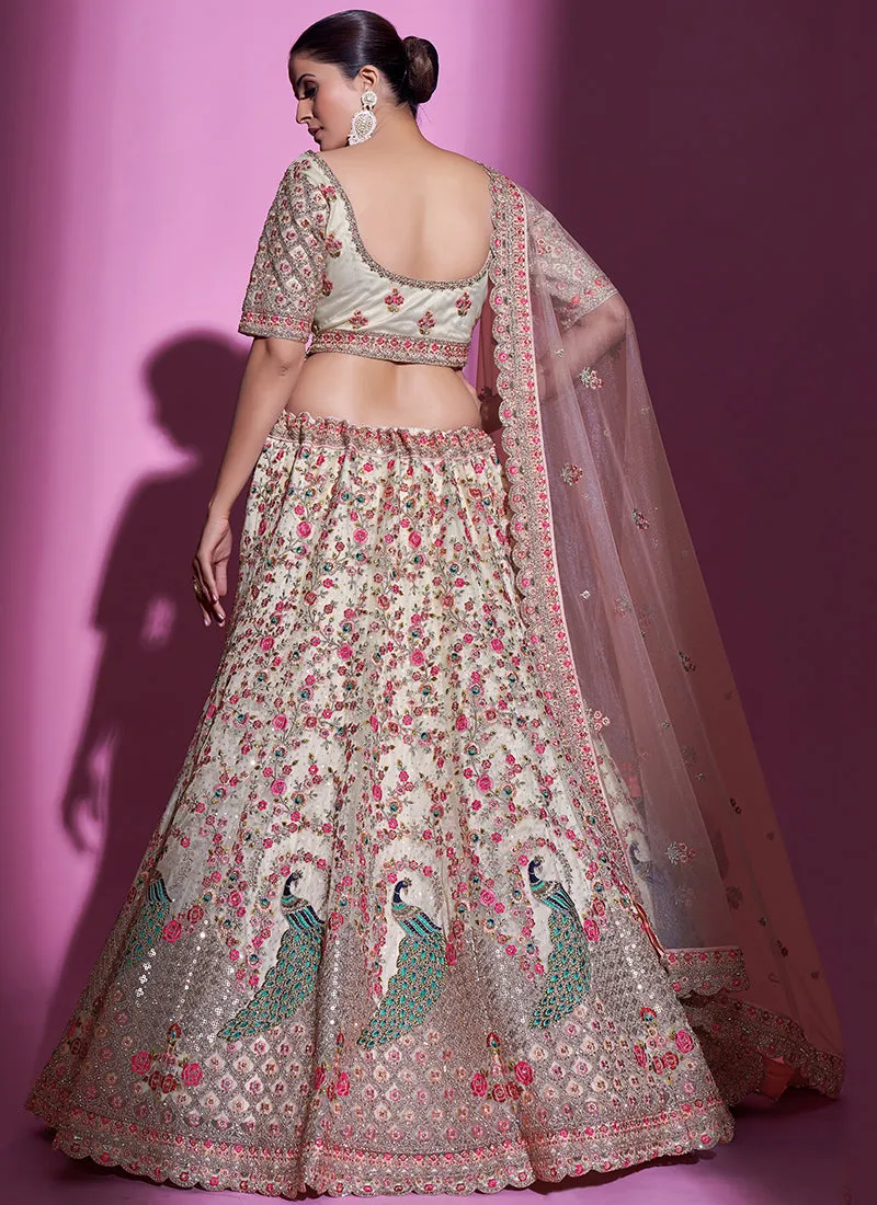 Cream Peach Multi Embroidery Wedding Lehenga Choli