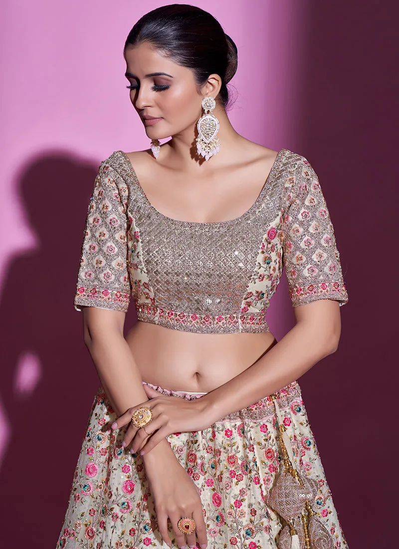 Cream Peach Multi Embroidery Wedding Lehenga Choli