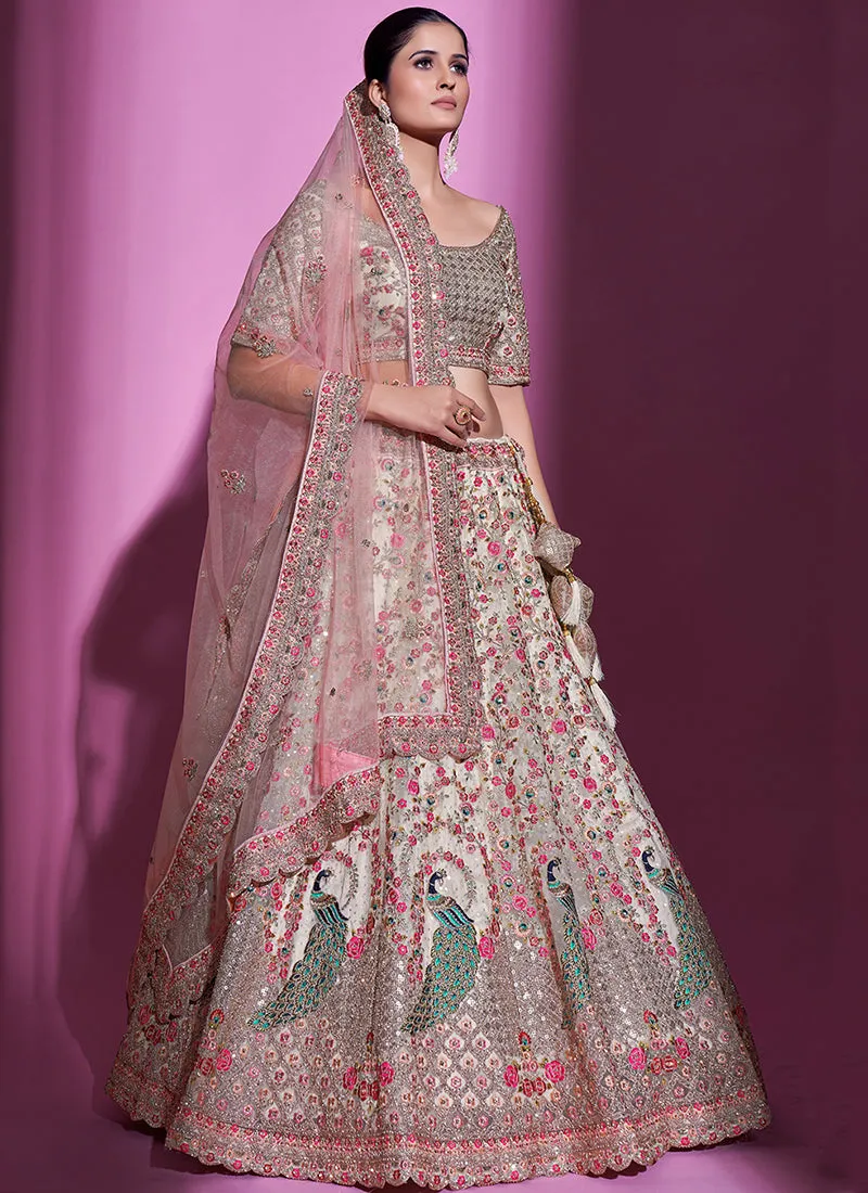 Cream Peach Multi Embroidery Wedding Lehenga Choli
