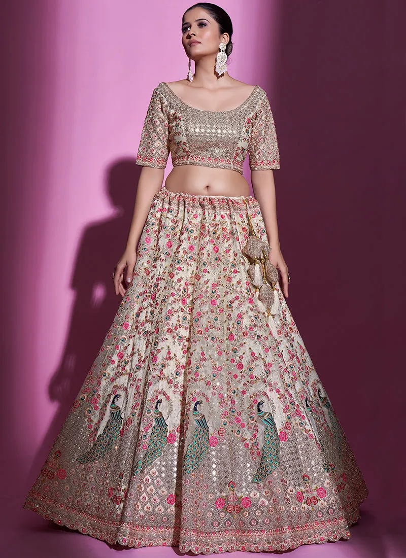 Cream Peach Multi Embroidery Wedding Lehenga Choli