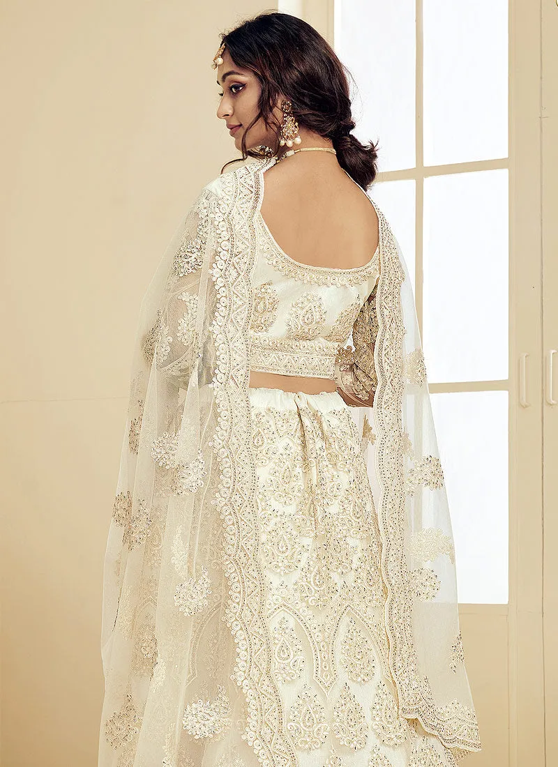 Cream Pearl Embroidered Wedding Lehenga Choli