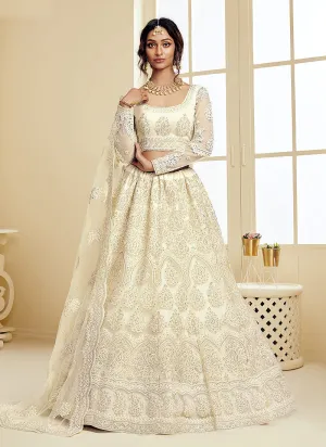 Cream Pearl Embroidered Wedding Lehenga Choli