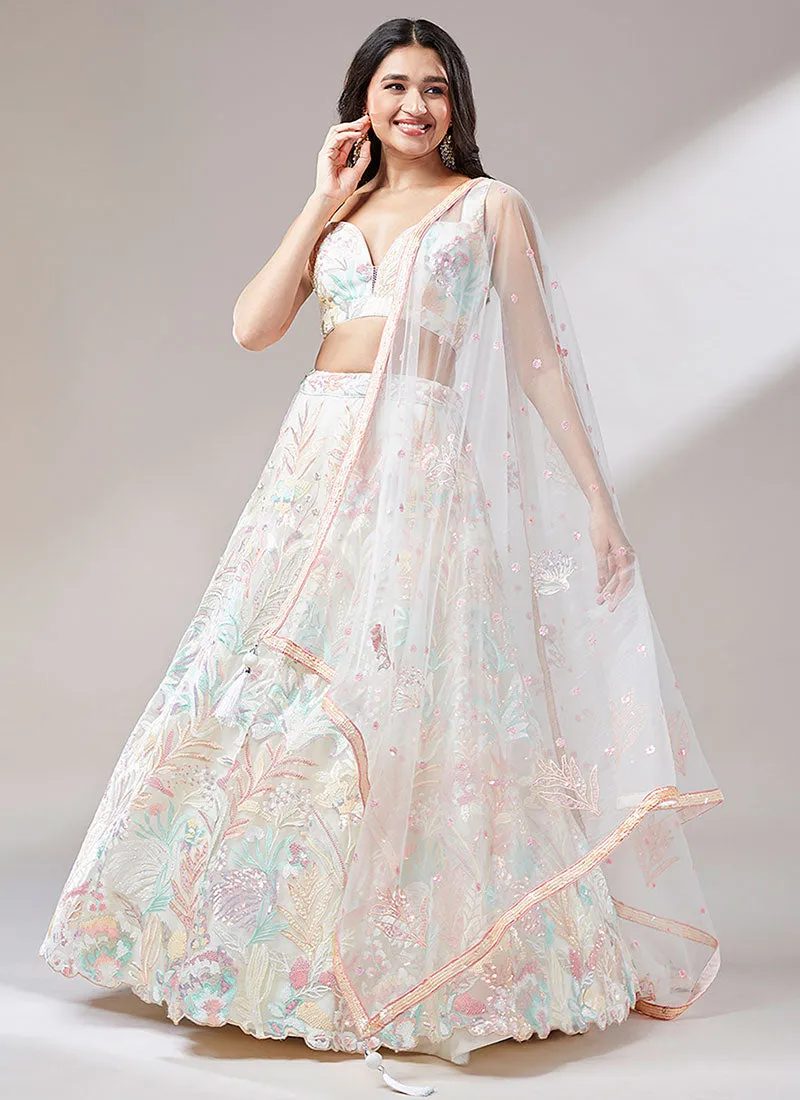 Crème White Multi Embroidery Lehenga Choli And Dupatta