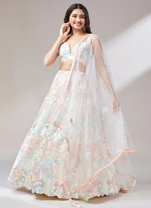 Crème White Multi Embroidery Lehenga Choli And Dupatta