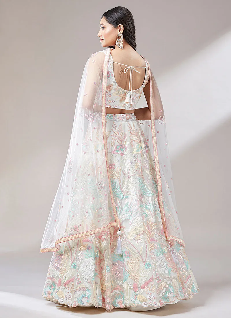 Crème White Multi Embroidery Lehenga Choli And Dupatta
