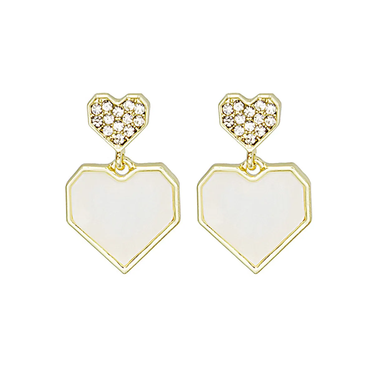 Cubic Zirconia & Shell 18K Gold-Plated Double Heart Drop Earrings