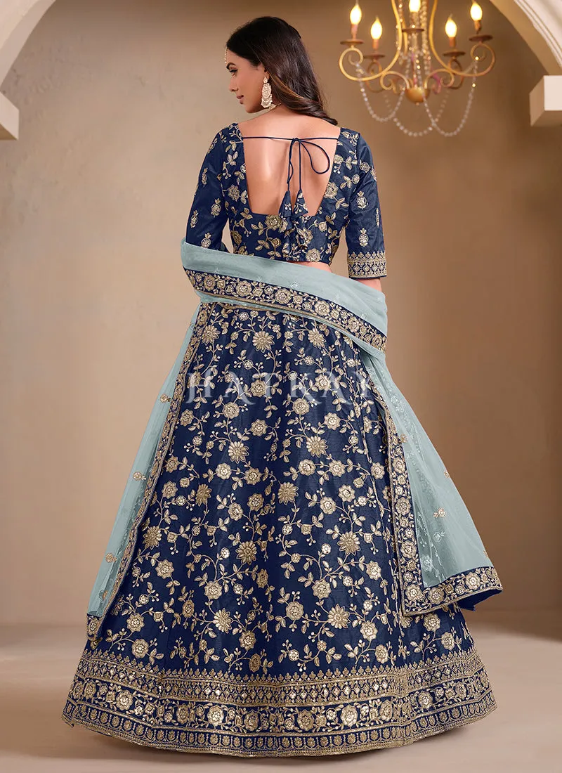 Dark Blue Embroidery Lehenga Choli