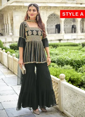 Dark Green Embroidered Designer Gharara Style Suit