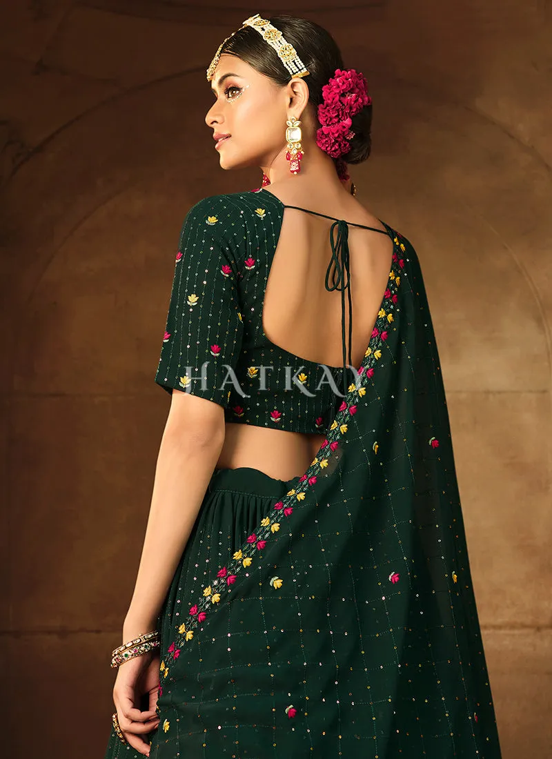Dark Green Multi Floral Embroidery Georgette Lehenga Choli