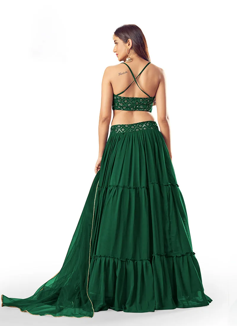 Dark Green Sequence Embroidered Lehenga Choli