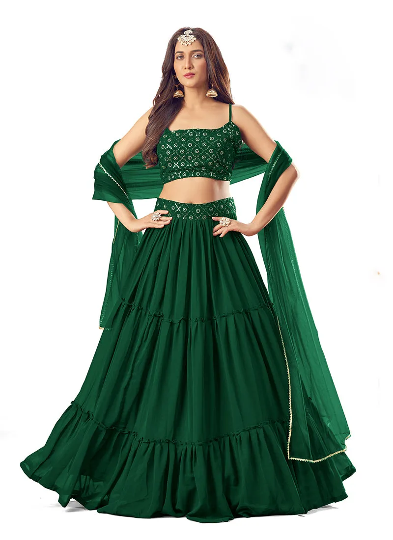 Dark Green Sequence Embroidered Lehenga Choli