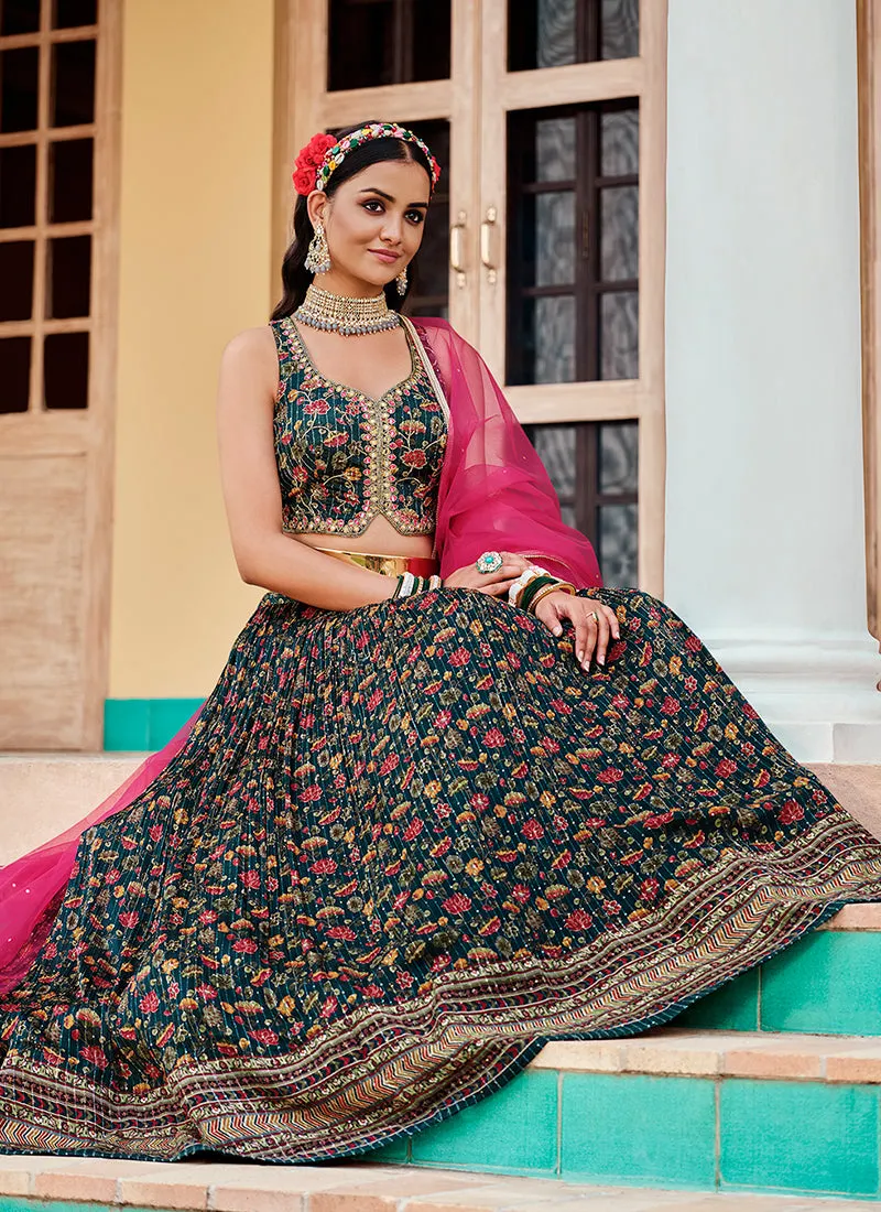 Dark Green Sequence Embroidery Lehenga Choli