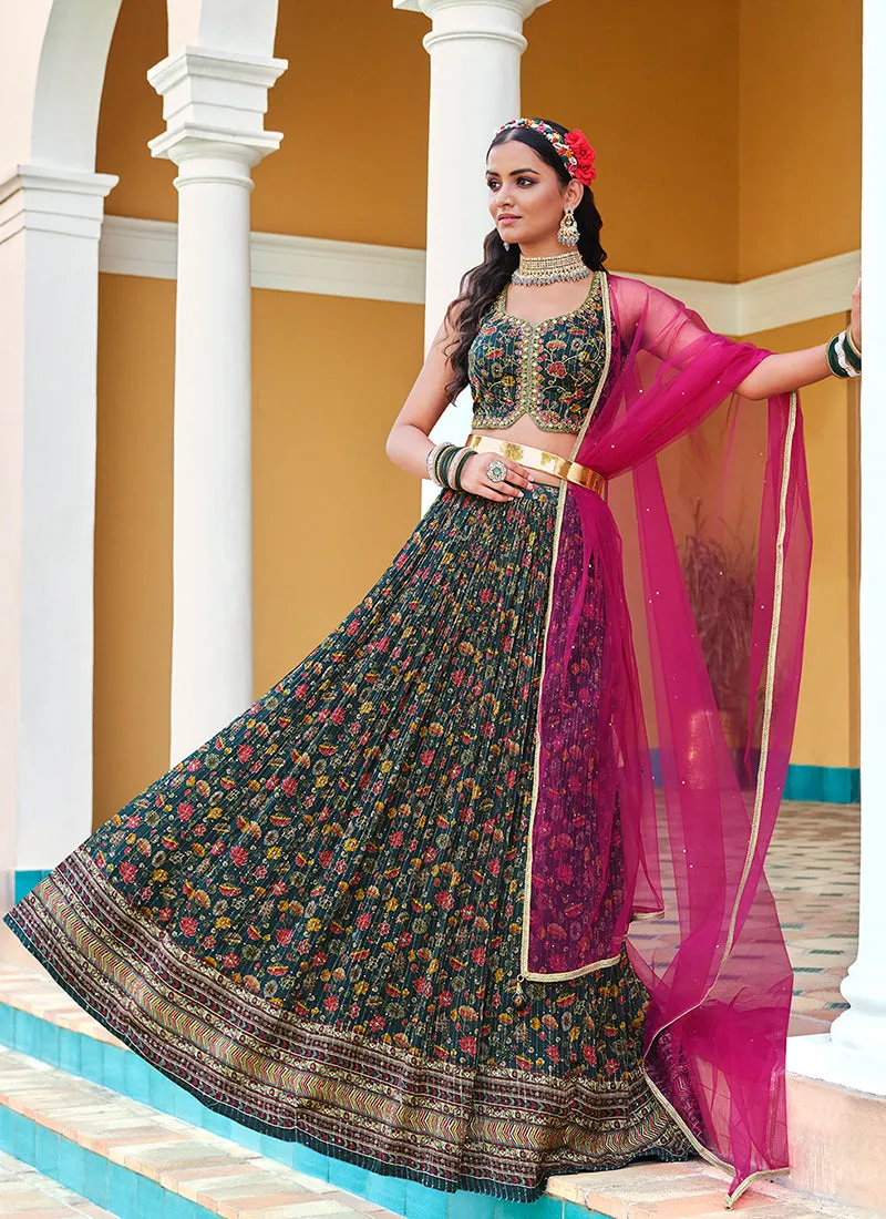 Dark Green Sequence Embroidery Lehenga Choli