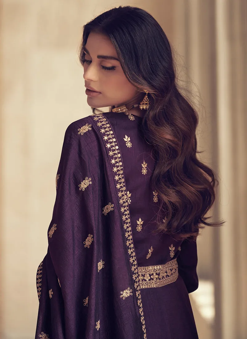 Deep Purple Embroidered Designer Anarkali Suit
