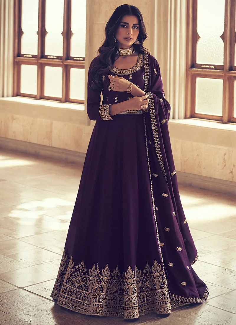 Deep Purple Embroidered Designer Anarkali Suit