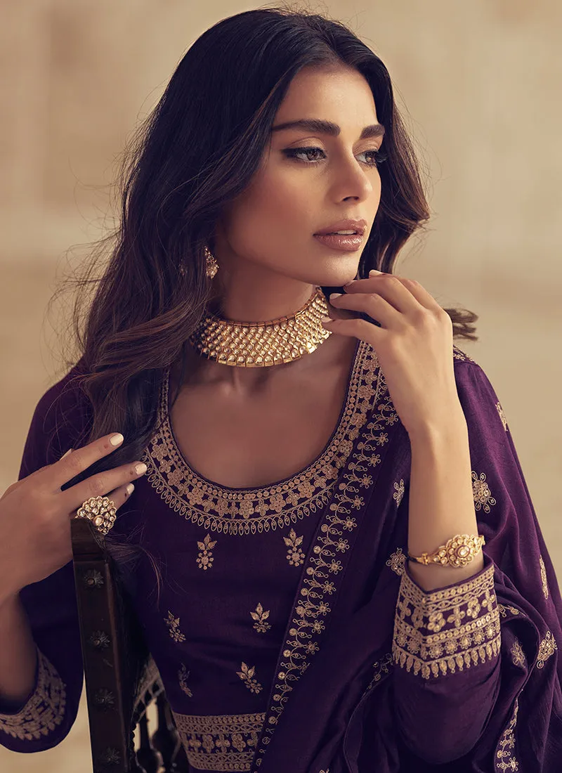 Deep Purple Embroidered Designer Anarkali Suit