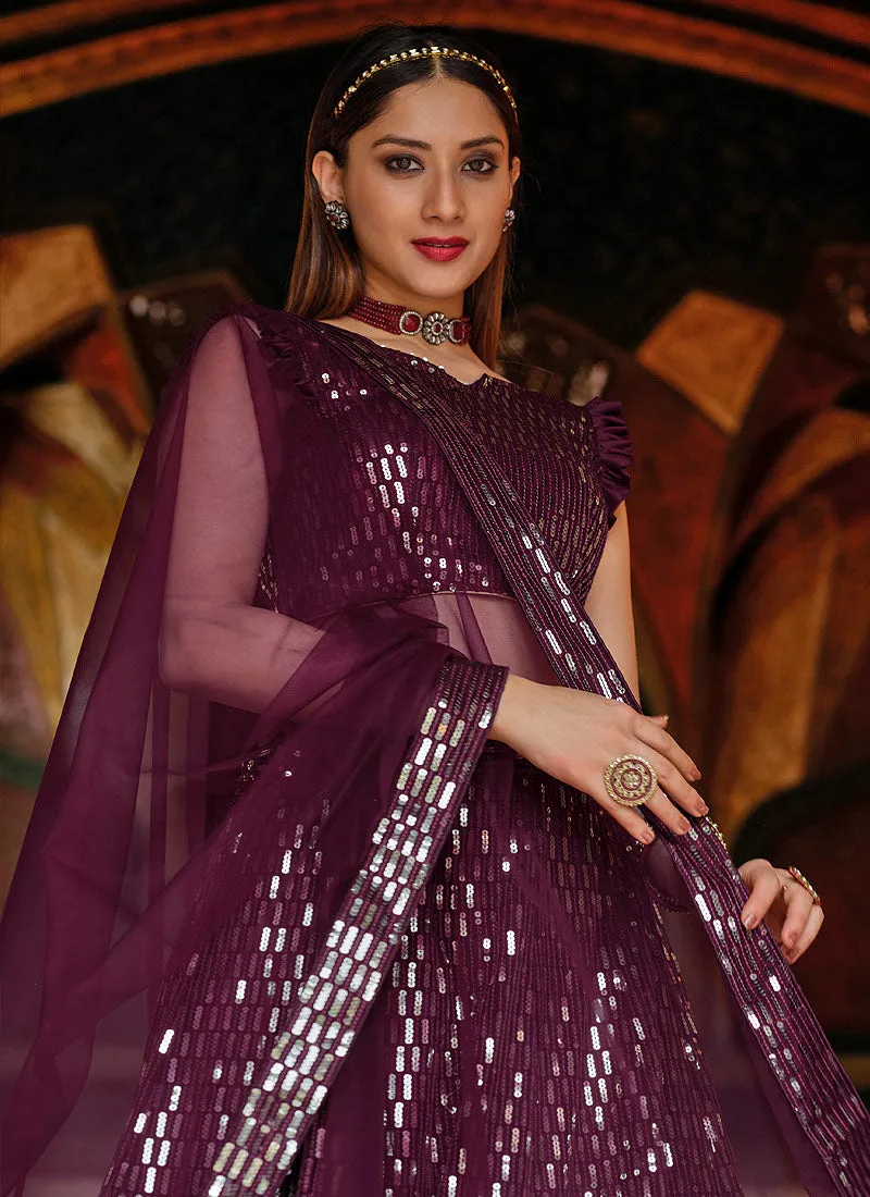 Deep Purple Sequence Embroidered Designer Lehenga Choli