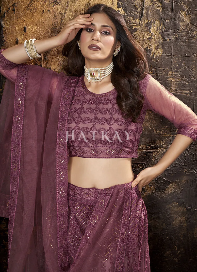 Deep Purple Sequence Embroidered Lehenga Choli