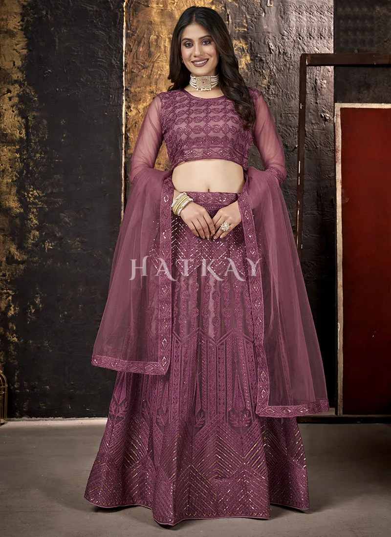 Deep Purple Sequence Embroidered Lehenga Choli