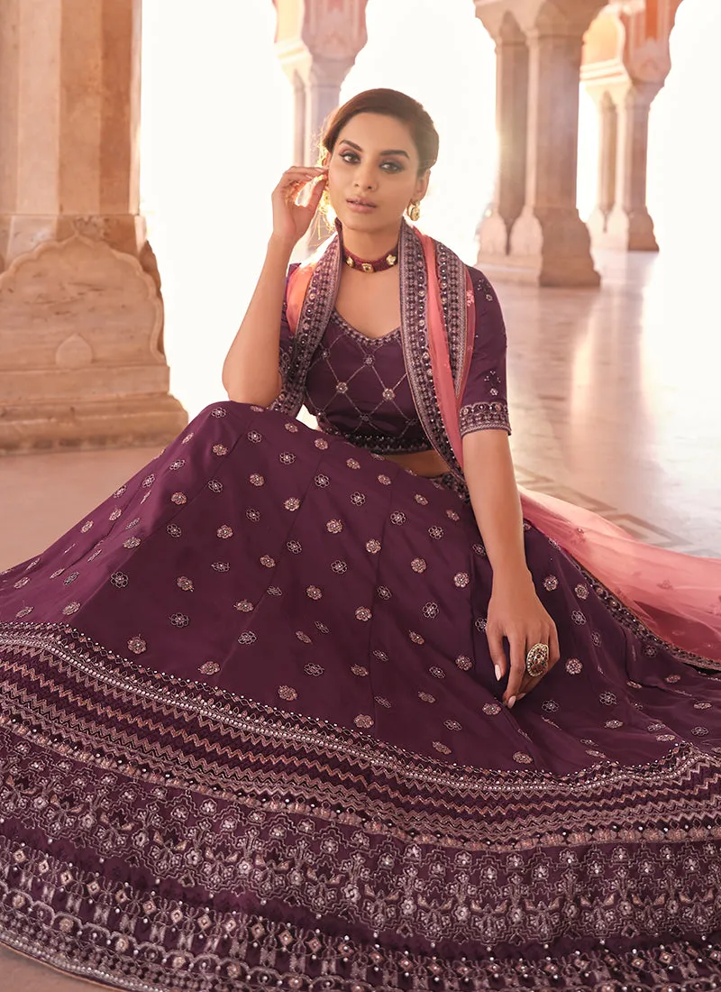 Deep Wine Traditional Embroidered Lehenga Choli