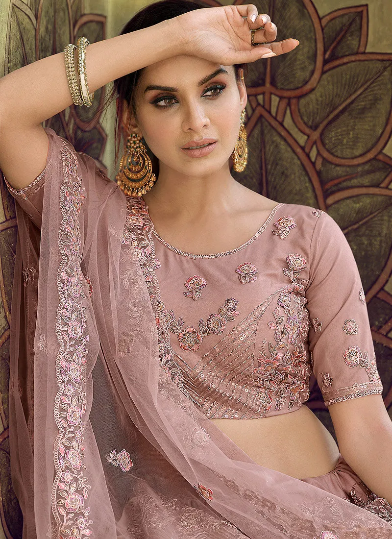 Dusky Pink Sequence And Dori Embellished Designer Lehenga Choli
