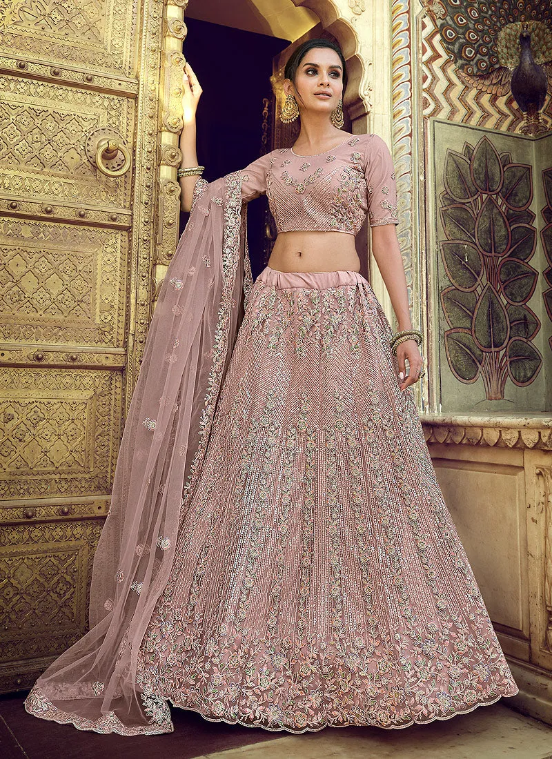 Dusky Pink Sequence And Dori Embellished Designer Lehenga Choli