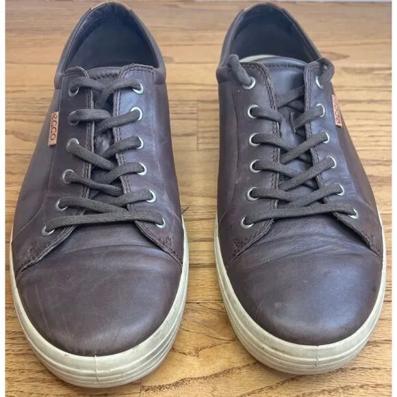 Ecco Soft 7 Brown Leather Low Top Lace Up Extra Width Sneaker Casual Shoe Sz 46