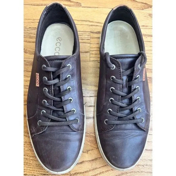 Ecco Soft 7 Brown Leather Low Top Lace Up Extra Width Sneaker Casual Shoe Sz 46