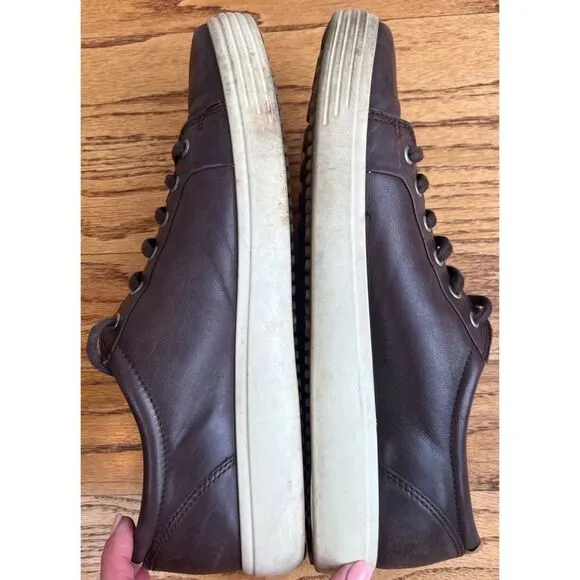 Ecco Soft 7 Brown Leather Low Top Lace Up Extra Width Sneaker Casual Shoe Sz 46