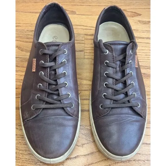 Ecco Soft 7 Brown Leather Low Top Lace Up Extra Width Sneaker Casual Shoe Sz 46