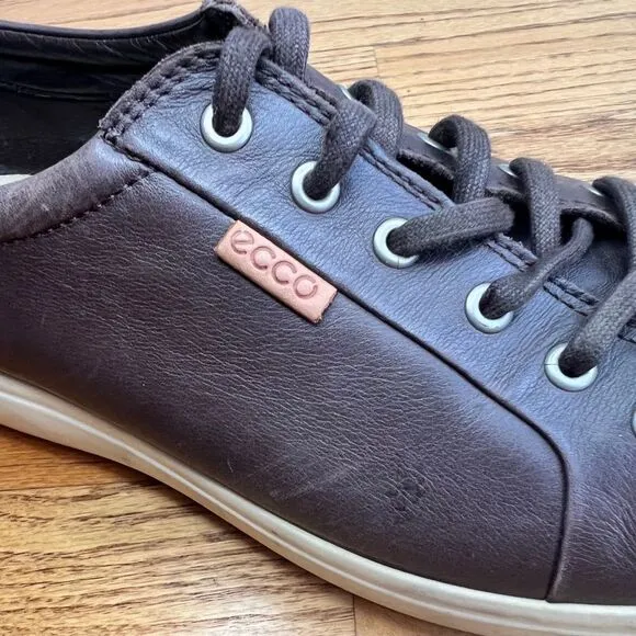 Ecco Soft 7 Brown Leather Low Top Lace Up Extra Width Sneaker Casual Shoe Sz 46