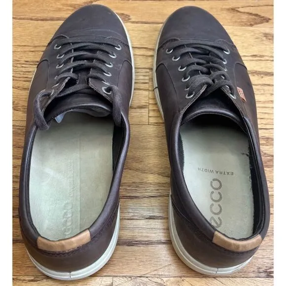 Ecco Soft 7 Brown Leather Low Top Lace Up Extra Width Sneaker Casual Shoe Sz 46