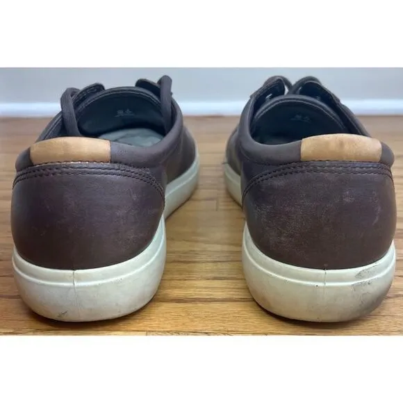 Ecco Soft 7 Brown Leather Low Top Lace Up Extra Width Sneaker Casual Shoe Sz 46