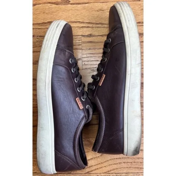 Ecco Soft 7 Brown Leather Low Top Lace Up Extra Width Sneaker Casual Shoe Sz 46